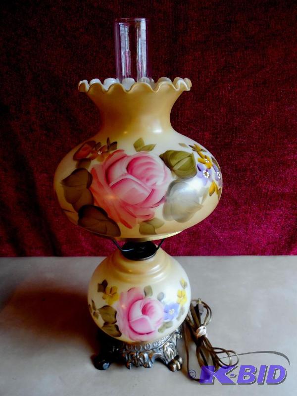 Beautiful Vintage Roses Gone With The Wind Hurricane 3 Way Lamp