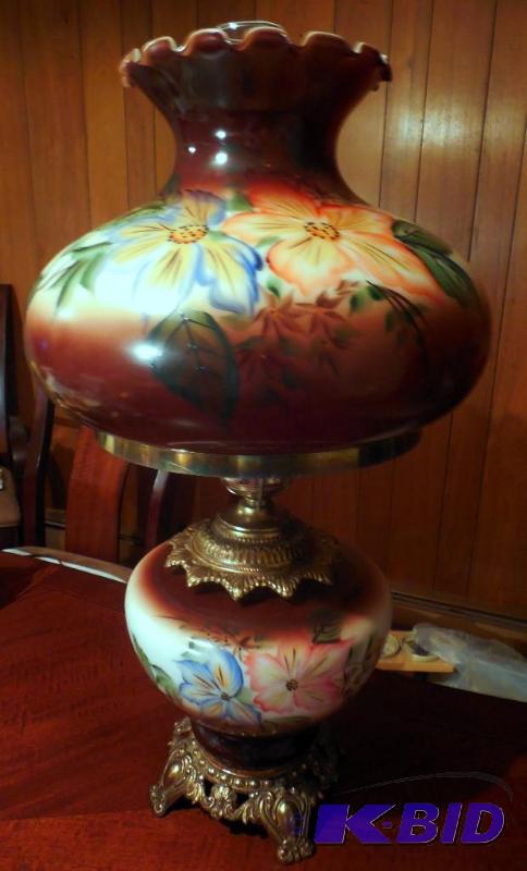 BIG WOWGorgeous HUGE Antique Gone with the Wind Hurricane 3 Way Lamp