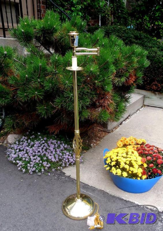 Lovely Swing Arm Brass Floor Lamp with Twisted Cage Accent