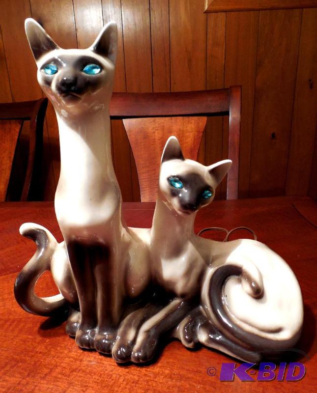 Retro SIAMESE CATS TV LAMP LANE CALIFORNIA POTTERY 1950s