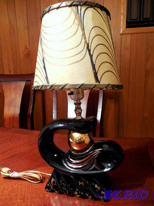 Mid Century Modern Atomic Ceramic Black and Gold Accent Lamp