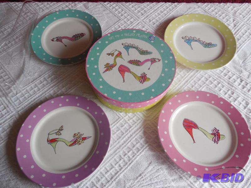 Set 4 Original Box Rosanna High Fashion Heel Shoes Polka Dot Trim Plates