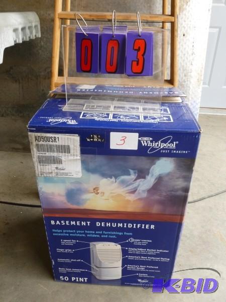 lot 3 image: Whirlpool 50 pint dehumidifier. Appears new i...