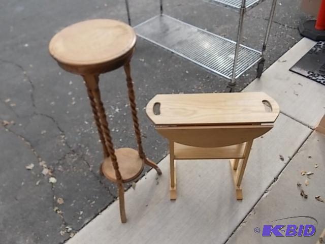 lot 104 image: Oak Fern Stand, Small Drop Leaf Table...