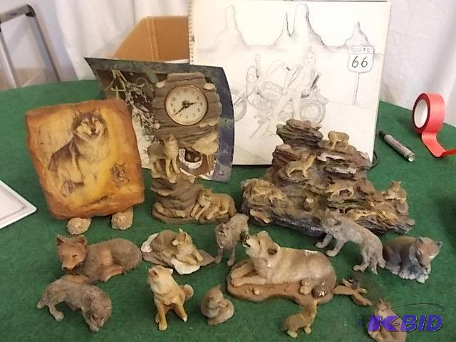 lot 15 image: Box Lot Assorted Wolf Figures- Some Have Chip...
