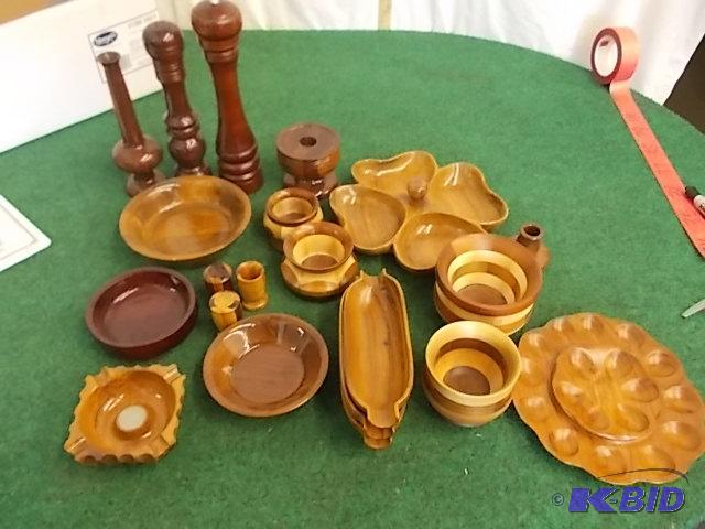 lot 32 image: Box Lot Of Hand Crafted Wood Dishes...