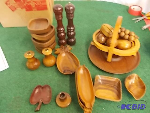 lot 33 image: Box Lot Of Wood Fruit With Basket & Other...