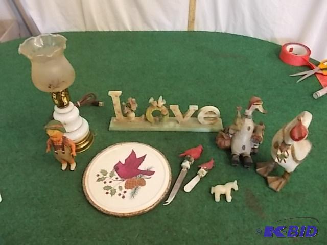lot 35 image: Box Lot Vintage Lamp, Doll, Christmas Eve &am...