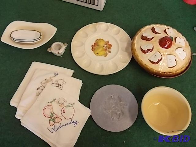 lot 37 image: Box Lot Of Embroidered Kitchen Towels, Pie Di...
