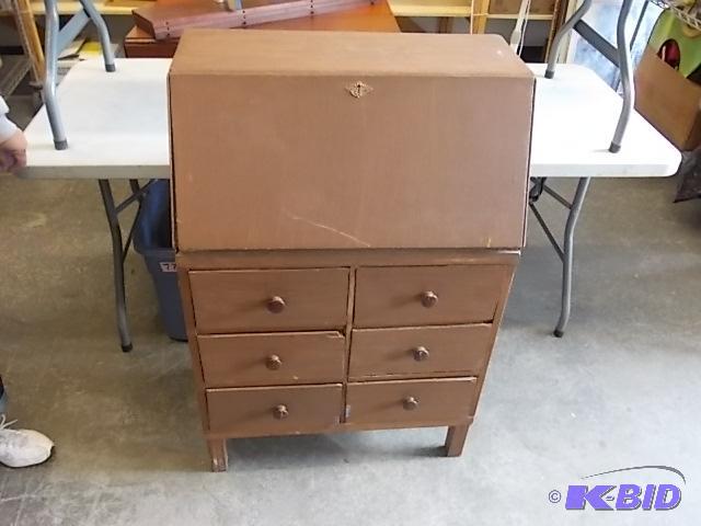 lot 4 image: 28 x 16 x 42- 6 Drawer Drop Front Secretary D...