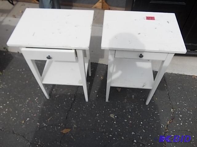 lot 47 image: 2-Single Drawer White Tables 14 x 18 x 28...
