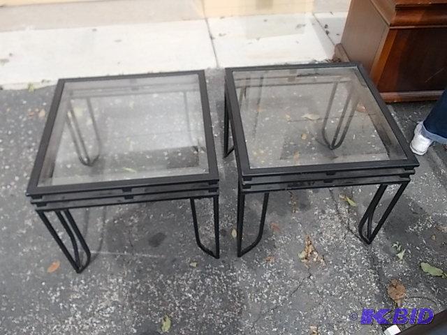 lot 49 image: 2-Beveled Glass Top Iron End Tables 22 x 22 x...