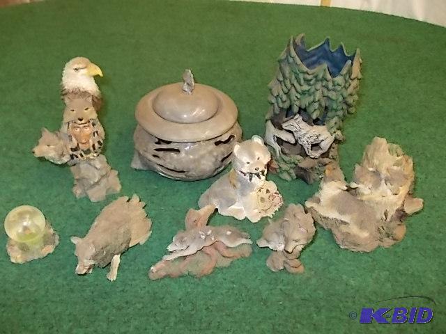 lot 5 image: Box Lot Of Wolves & Native American Figur...