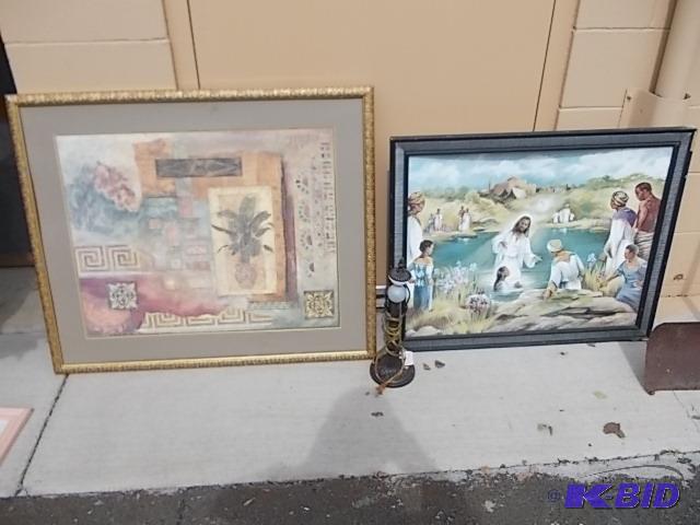 lot 58 image: Lamp & 2 Pictures 31 x 25 & 31 x 36...