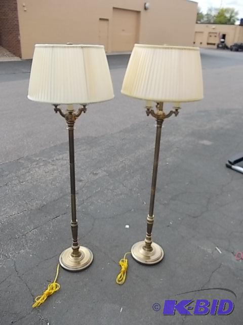 lot 69 image: Pair Brass Floor Lamps...