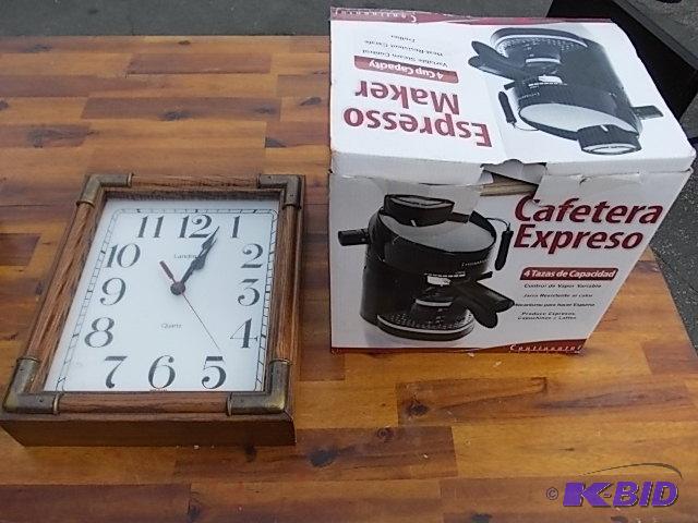 lot 90 image: Espresso Maker & Wall Clock...