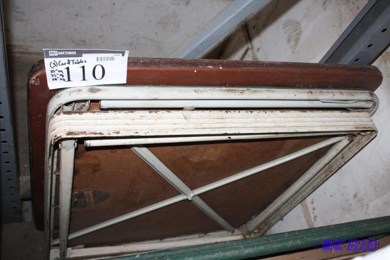 lot 110 image: Box lot of (3) card tables 33&quotsq., 32&q...