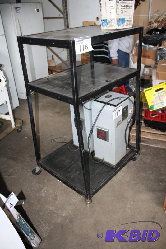 lot 116 image: Metal shelf on wheels 3 shelves. 32&quotx22...