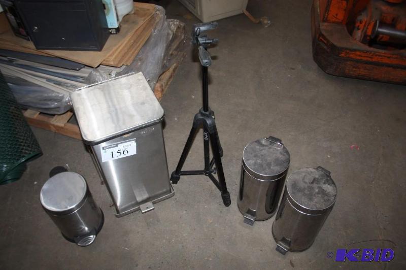 lot 156 image: Lot of (5) items small cylinder metal trash ...
