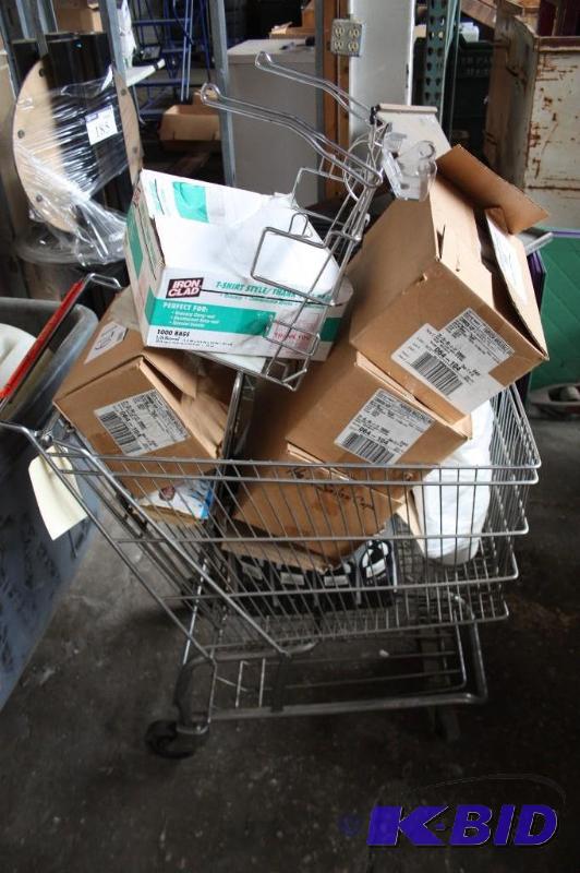 lot 179 image: Cart lot of various items plastic grocery ba...