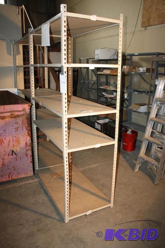 lot 20 image: Tan metal shelf adustable 5 shelves. 96&quo...