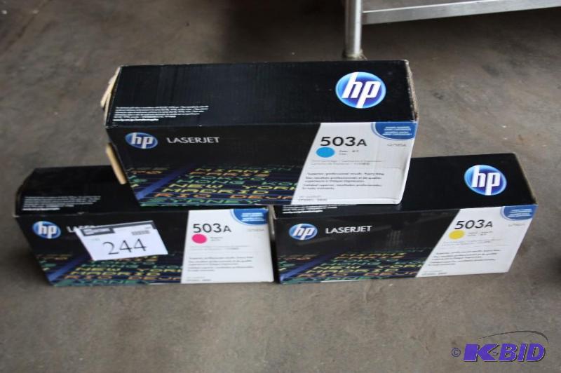 lot 244 image: Box lot of (3) HP LaserJet Print Cartridge va...