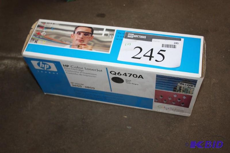 lot 245 image: Box of HP LaserJet Print Cartridge black. Q64...