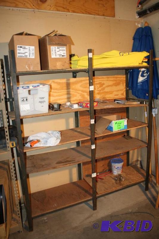 lot 27 image: Gray shelf five wooden shelves. 66" x 1...