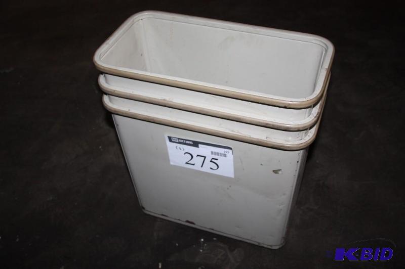 lot 275 image: Lot of (3) plastic trash bins. White...