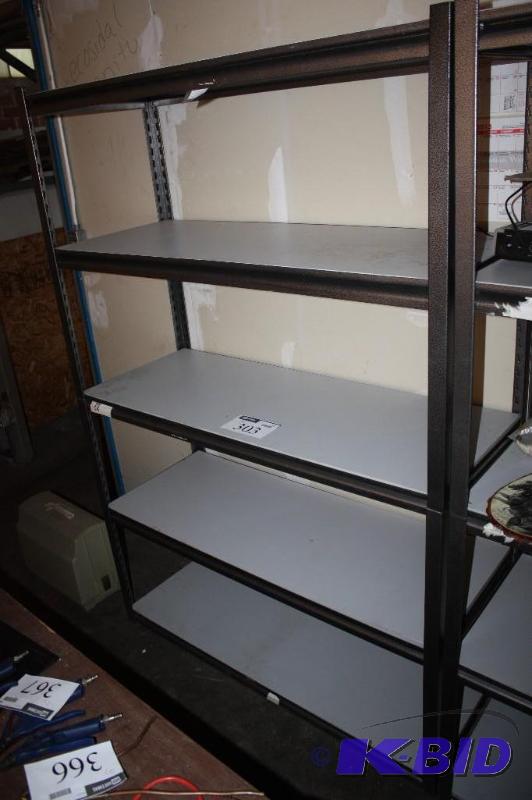 lot 303 image: Metal shelf unit five shelves with inserts. ...