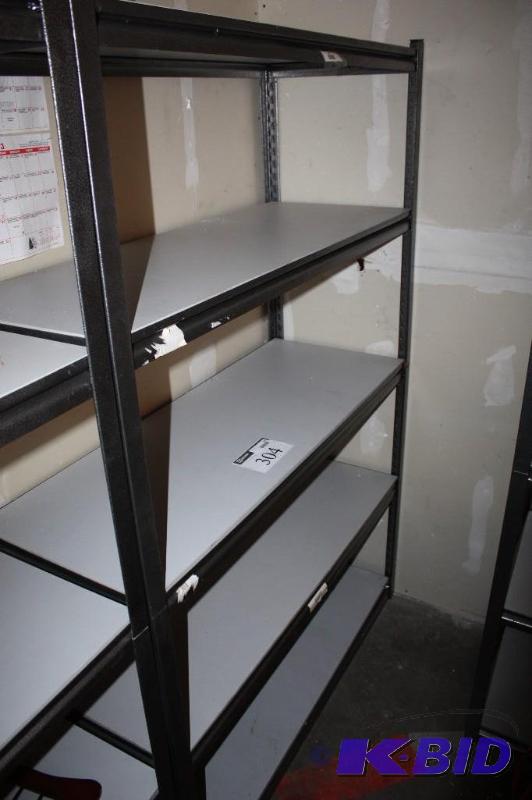 lot 304 image: Metal shelf unit five shelves with inserts. ...