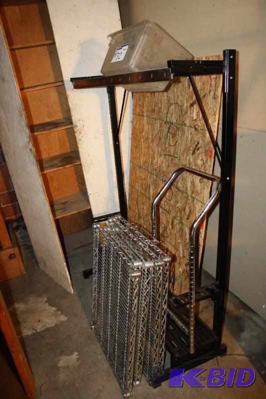 lot 32 image: Lot of (3) metal racks 2 steel finish one b...
