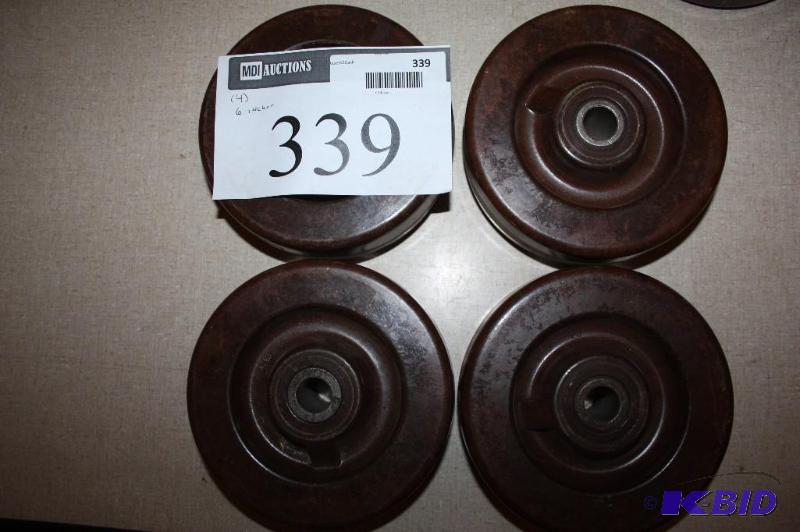 lot 339 image: Lot of (4) wooden wheels 3-layered compresse...