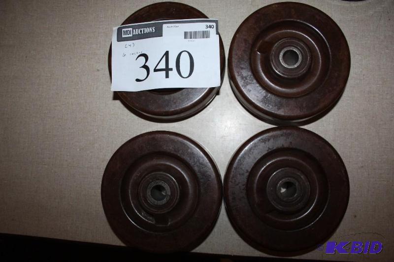 lot 340 image: Lot of (4) wooden wheels 3-layered compresse...