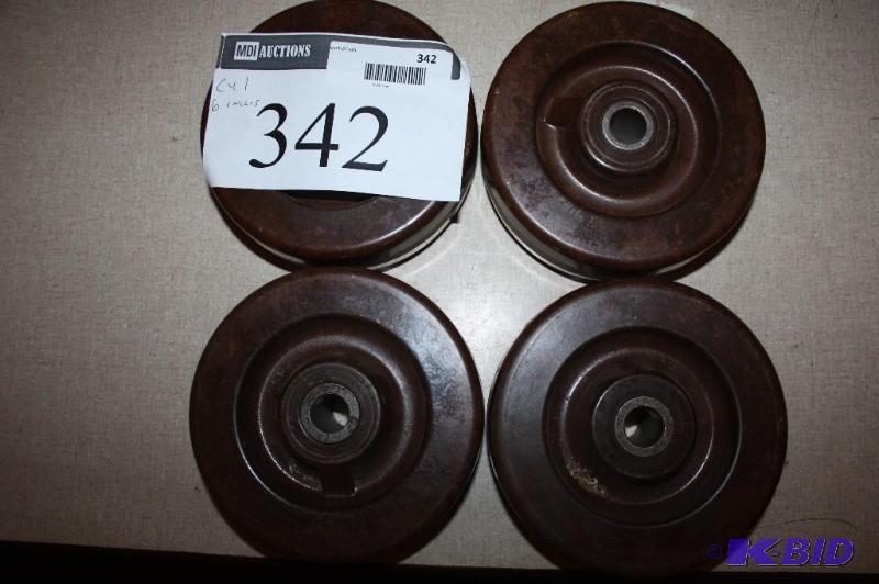 lot 342 image: Lot of (4) wooden wheels 3-layered compresse...