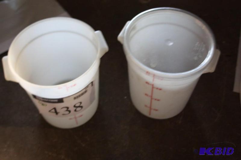 lot 438 image: Lot of (2) plastic buckets with measuring tap...