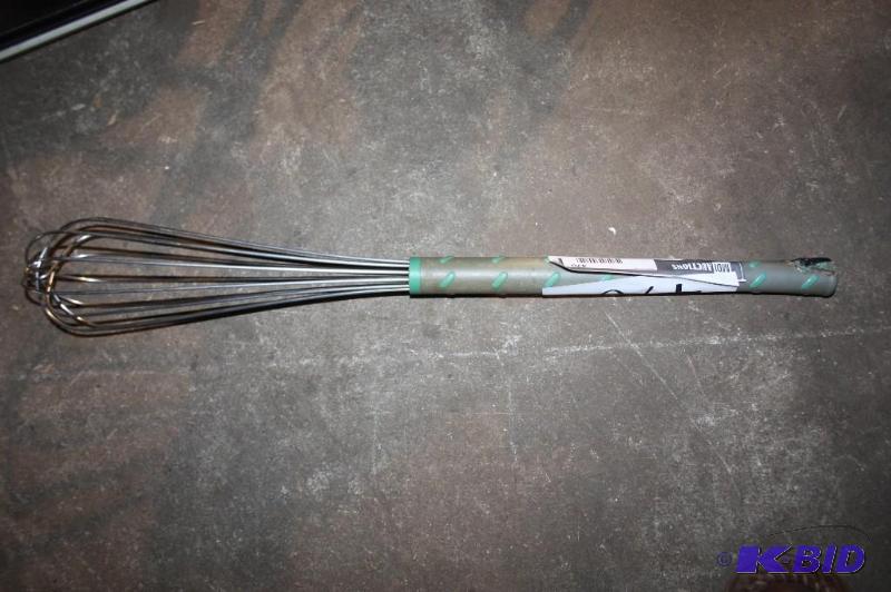 lot 470 image: Large metal whisk with long handle....