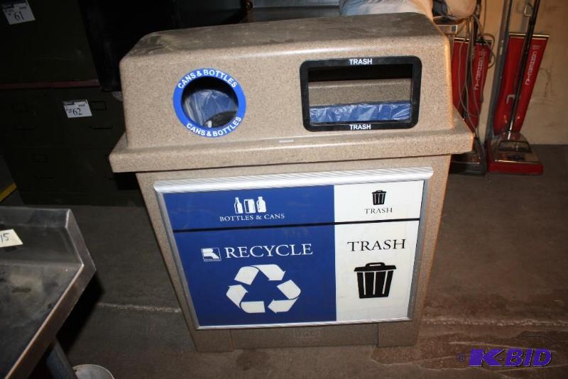 lot 50 image: Dual trash and recycling bin with lid. Tansp...
