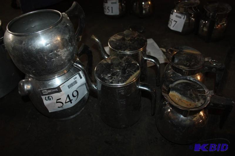 lot 549 image: Lot of (5) metal coffee pots for serving....