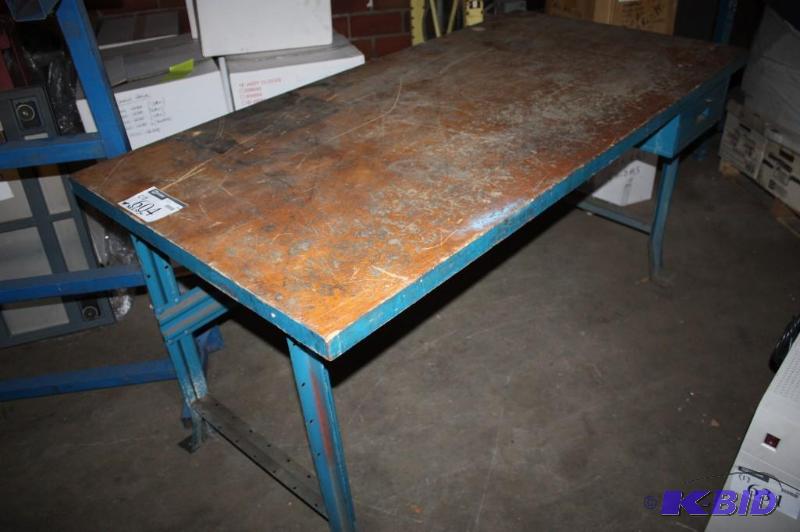 lot 604 image: Work table with screw down feet and compartme...