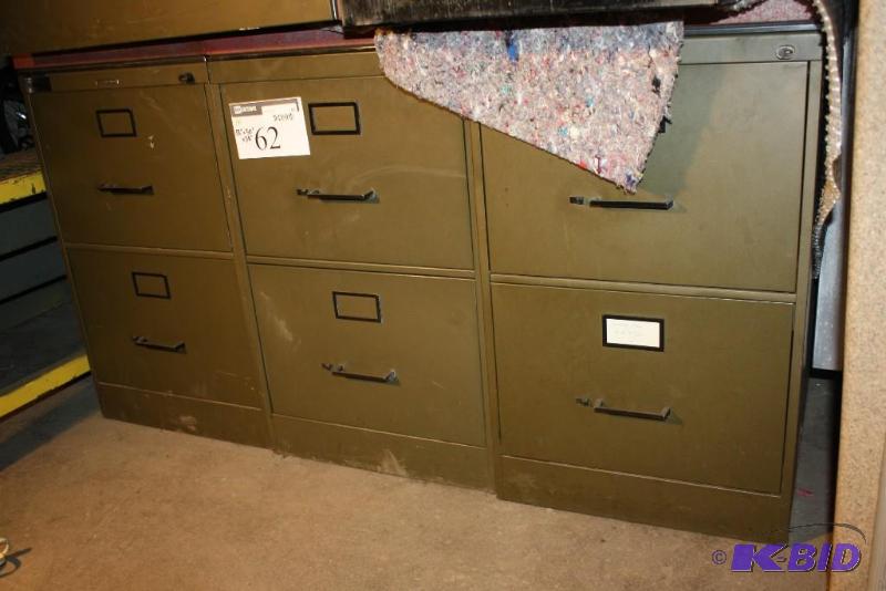 lot 62 image: Lot of (3) metal filing cabinets two drawers...
