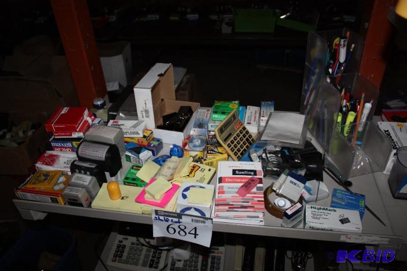 lot 684 image: Shelf lot of miscellaneous office supplies p...