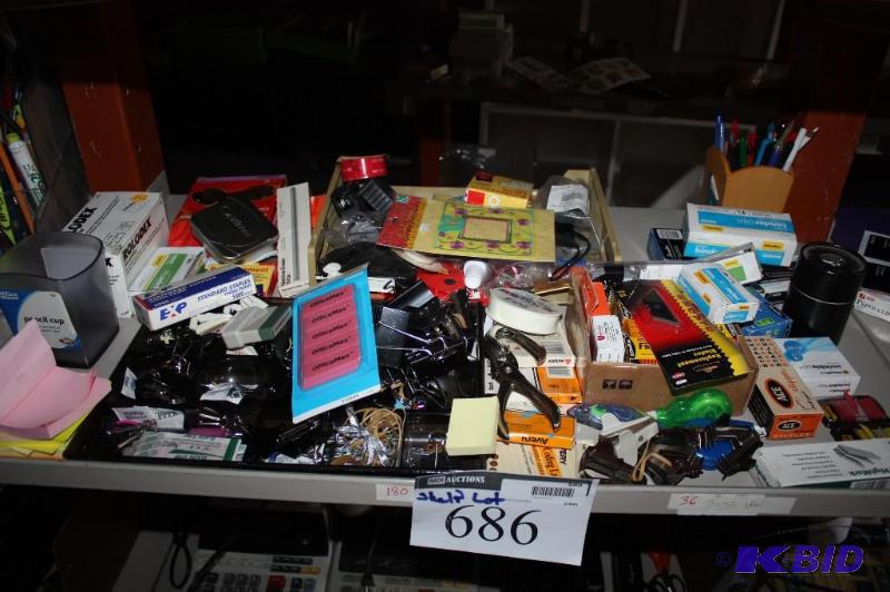 lot 686 image: Shelf lot of miscellaneous office supplies p...