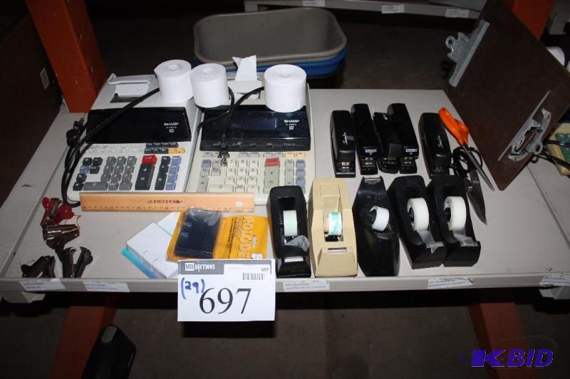 lot 697 image: Lot of (29) office supplies including tape ro...