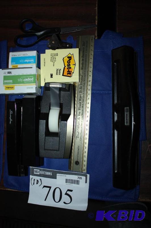 lot 705 image: Lot of (10) office supplies including tape ro...