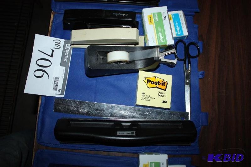 lot 706 image: Lot of (10) office supplies including tape ro...