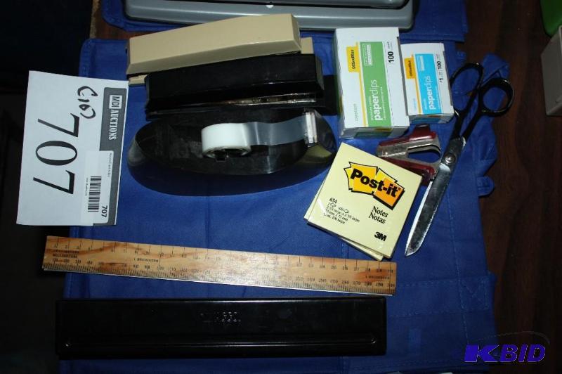 lot 707 image: Lot of (10) office supplies including tape ro...