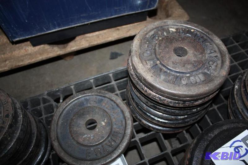 lot 714 image: Lot of (8) barbell weights. 10#...