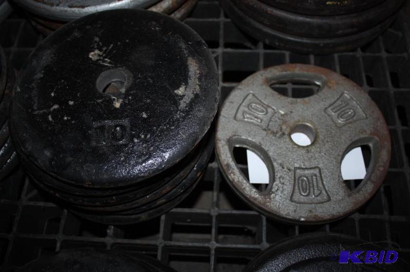 lot 715 image: Lot of (6) barbell weights. 10#...
