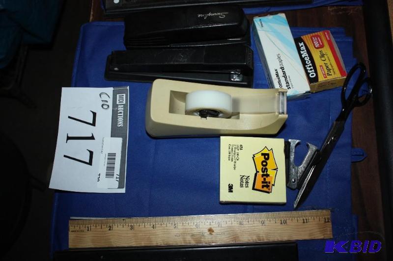 lot 717 image: Lot of (10) office supplies including tape ro...